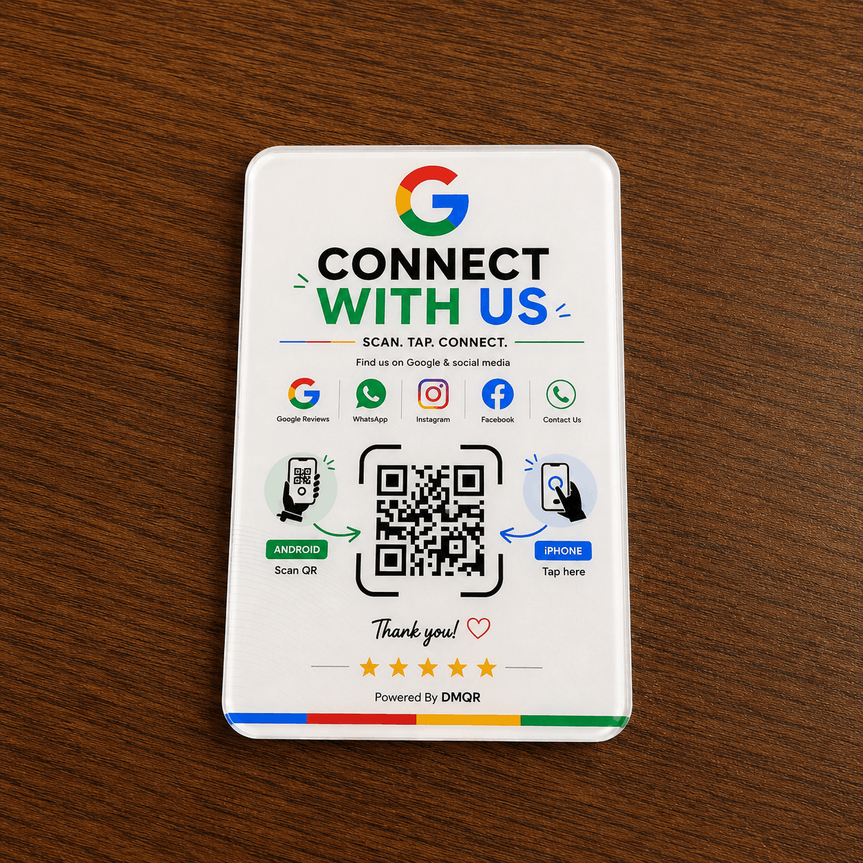 QeNFC card front — tap or scan to review