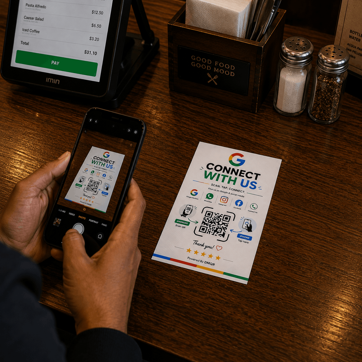 QeNFC card back — NFC chip and QR code